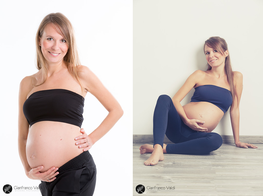 un set in studio per fotografie dedicate alla bellezza della gravidanza